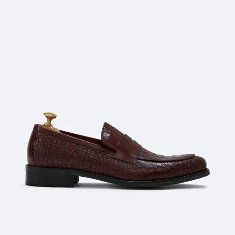 Giày lười nam Penny Loafers dập vân da rắn